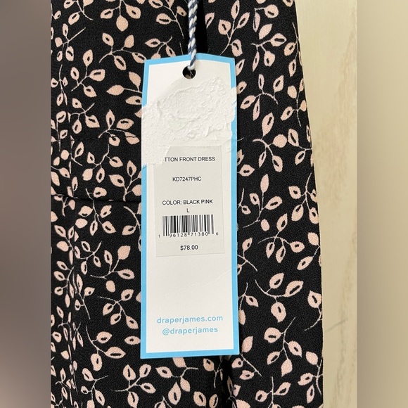 Women's DRAPER JAMES RSVP™ Button-Front Knot-Waist Dress Black/PInk Size L NWT - Picture 3 of 4